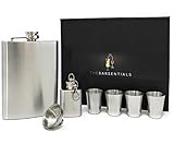 8oz Hip Flask for Liquor Gift Set with Extra 1 oz Flask Stainless Steel 4 Shot Glasses and Funnel for Men and Women from TheBarsentials (Silver)