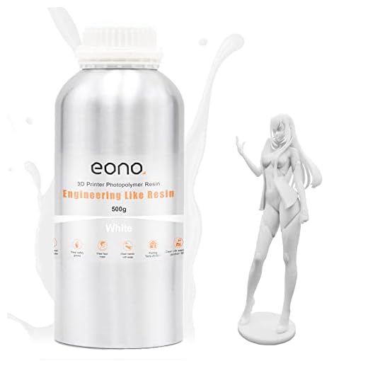 Amazon Brand - Eono Resina de impresora 3D, LCD UV 405nm ABS Like Potenciar Engineering Like Resina de fotopolímero rápida para impresoras 3D LCD, DLP, SLA 500 Gram, Blanco