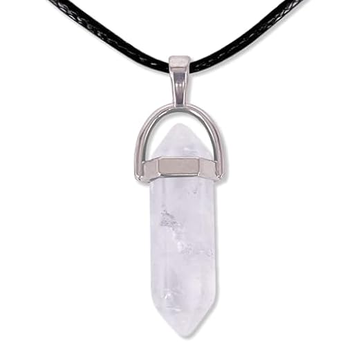 cotigo, Colgante de Piedra Natural de Forma de Punta - Incluye una Cadena de Hilo Encerado Negro 45cm - Distintas Piedras Semipreciosas Cuarzo Blanco | Ya disponible en tu tienda friki favorita! En mundofriki.es!