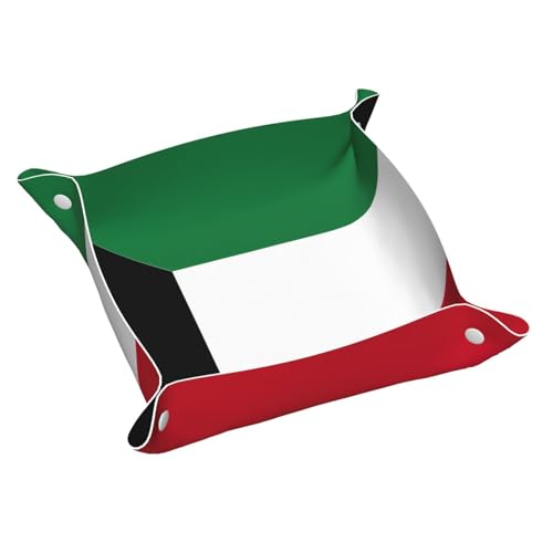 Bandeja de cuero con estampado de bandera de Kuwait, organizador de almacenamiento de escritorio, bandeja decorativa, bandeja de mesita de noche