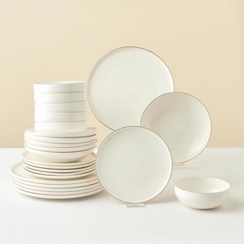 KARACA Stream Bone Meridian - Bone China Porcelain Crockery Set for 6 People Modern Plate Set 24 Pieces with Serving Plate, Soup Plate, Dinner Plate and Dinner Plate, Dinner Service - White
