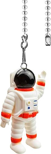Image of Ceiling Fan Pull Chain Extender with Spaceman Charm - 12-Inch Decorative Fan Chain Pulls & Ball Connector (Dangler Pendant Accessories) (Orange)