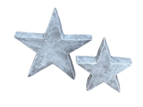 stoneandstyle Stone&Style Dekorative Steinsterne Set, 2 Stück, Grau, Wetterbeständig, Handgefertigt, 20x20x3,5 cm und 14x14x3,5 cm, Zum Aufstellen oder Hängen