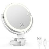 DESPOINA Miroir Maquillage LED 30X/1X Double Face, Miroir Grossissant Lumineux Tactile avec 3 Couleurs Dimmable, Rechargeable Miroir de Table Pliable Portable pour Voyage