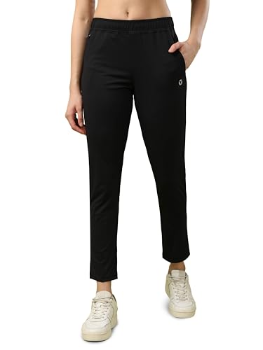 Image of TECHNOSPORT Women's Regular Fit Mid Rise Solid Track Pant with Antimicrobial, Stretchable for Gym, Workout & Sports and Regular Use