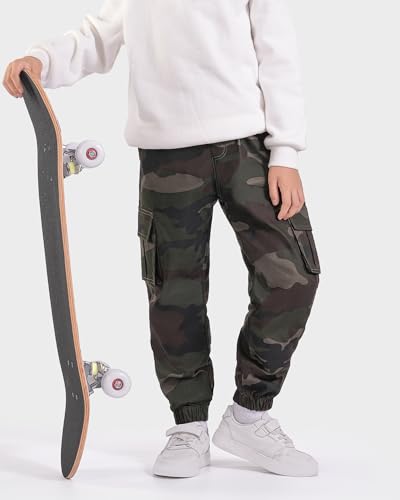 Auranso Boys Cargo Pants Kids Camo Jogger Sweatpants with Pockets Drawstring2