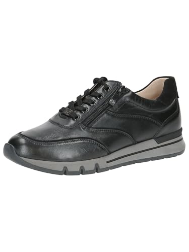 CAPRICE Comfort Damen Sneaker flach aus Leder mit Reißverschluss, Schwarz (Black Comb), 36 EU