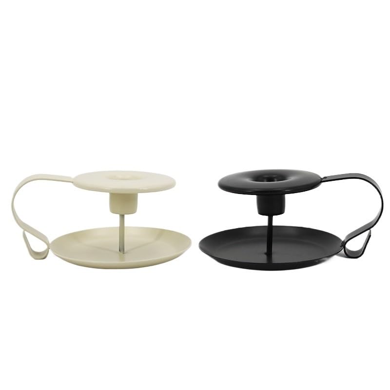 portavelas Navidad Candelabro de Metal Retro con Base Vela for Restaurante en Blanco y Negro(Color 3)
