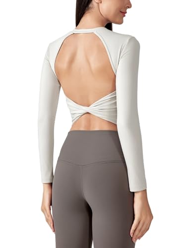 Image of ABOCIW Women Twist Back Workout Top with Built in Bra Cap Sleeve Pilates Yoga Crop Top Athletic Gym Shirt