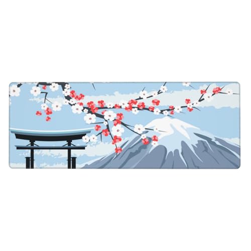 Image of Cherry Blossom Large Gaming Mouse Pad, Extended Fuji Mountain Mousepad, Big Long Non-Slip Mouse Mat for Keyboard, Computer for Office, 31.5 * 11.8 in