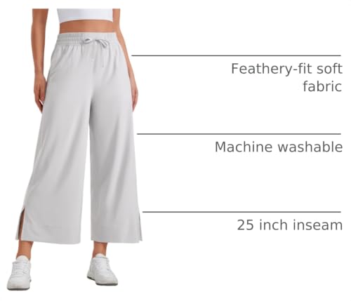 Image of CRZ YOGA Lightweight Wide Leg Crop Pants 25 inch | Casual, Travel, Comfy, Soft, Split, Loose Fit, Pockets, for Women