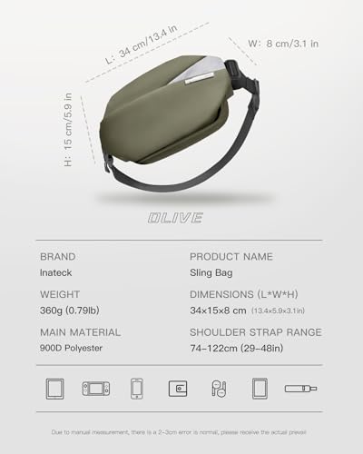 Image of Inateck Sling Bag X, Multi-pocket Crossbody Shoulder Chest Bag with Adjustable Shoulder Strap, Water-resistant Waist Fanny Pack for Men, Women, Travel, Daily Use, Cycling, Hiking, Gray Blue, Large