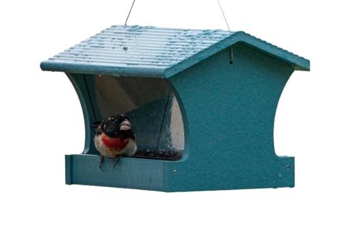 Birds Choice Hopper Bird Feeder Medium Recycled Plastic Hanging Bird Feeder 3 Pound Seed Capacity Made in USA - Lake Blue