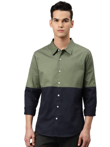 HubberholmeMen's Cotton Color Block Regular Fit Casual Shirt - Pure Soft Cotton Shirts for Men Stylish/Trendy Full Sleeves Shirt for Office, Party & Outing