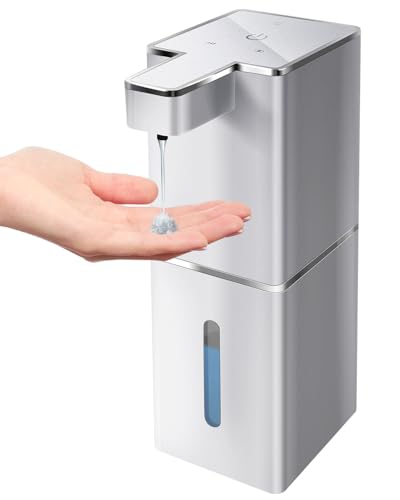 Gotofine 自動 ディスペンサー 液体 4段階調節可能 壁取り付け Type-C充電式 380ml 非接触式 オートディスペンサー 食器洗剤 バスルーム キッチン ホテル レストラン 洗面所などに適用 (シルバー, 液体タイプ・長方形)