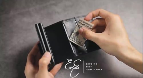 Handmade RFID Wallet for Men Leather Pop-Up Wallet Aluminum Tri-fold Wallet Durable Quality Luxury Mother and Father's Day Gifts (Dark Olive)4