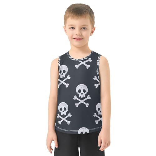 JUNZAN White Skull Crayon Tank Tops for Boys Sleeveless Summer Vest Tee Work Out Clothes for Beach Boating Travel Sports 3T2