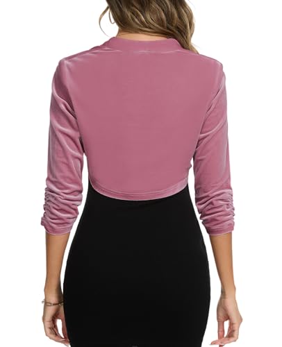 Image of MINTLIMIT Women's Velvet Bolero Shrug Top Ruched 3 /4 Sleeve Open Front Cocktail Party Cropped Cardigan for Dress