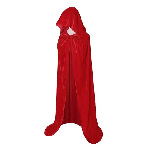 Maklulu Hooded Cloak Long Velvet Cape for Adult Christmas Halloween Cloak Costumes Hooded Cape Masquerade Dress Up 59inch(Red)