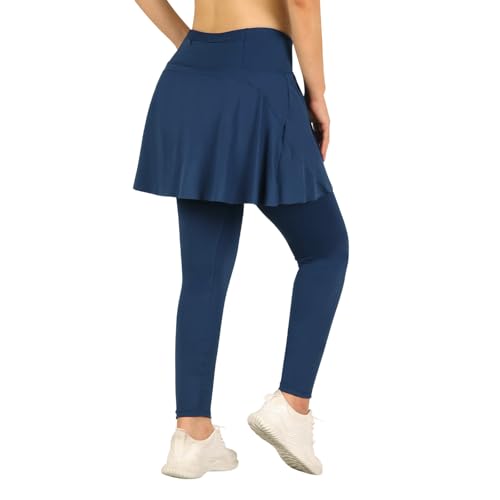 ANIVIVO Women Tennis Skirted Leggings Yoga Leggings with Skirt Blue XL