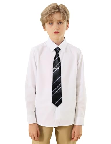 Image of Barry.Wang Boys Ties School Pre-Tied Kids Necktie Handkerchief Clip Set Uniforms Child Ties for 8-14 Years Wedding Party