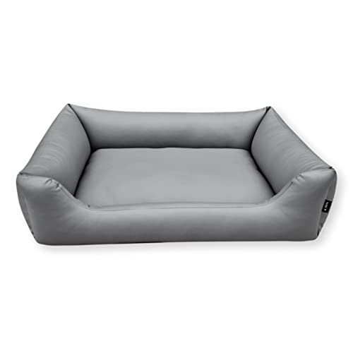 4L Textil Mario Wasserfestes Hundebett Aus Kunstleder - Hundekorb für Große und Mittelgroße Hunde - XXL Hundesofa Wasserfest (120x90 cm, Grau)