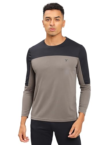 Image of TECHNOSPORT Men Colorblock Slim Fit Round Neck T-Shirt with TECHNOCOOL+ (Light Blue) Gym Tee Dry Fit T Shirt for Men Sports Top for Him