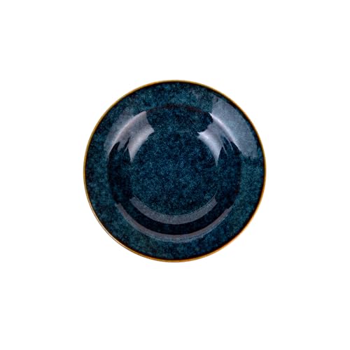 Image of Premium Pasta Plate, Ceramic Plate for Pasta, Large, Round & Deep Dish, Microwave & Dishwasher Safe, Handmade Stoneware, Elegant Tableware for Every Occasion, Rustic Blue, 9 Inch