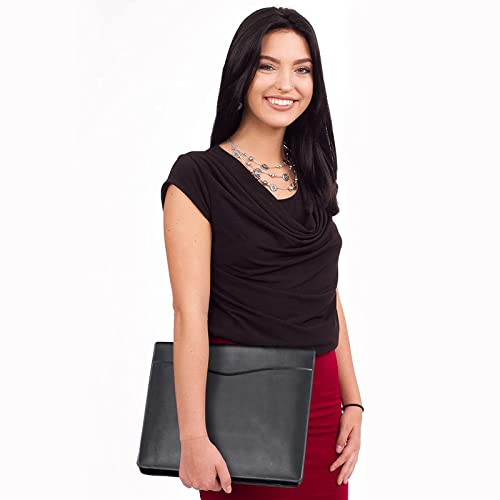 leather portfolio folder padfolio business padfolio organizer document planner portfolio binder storage pocket for legal pad holder paperwork phone men women black