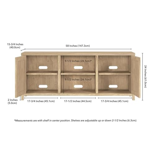 Image of Henn&Hart Rectangular TV Stand for TV's up to 65 inch in White Oak, TV Stands for the Living Room