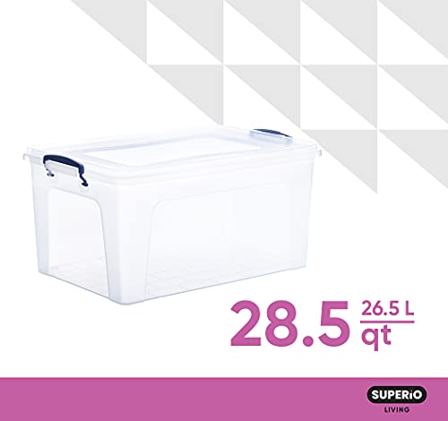 Image of Superio 36 Quart Clear Plastic Storage Boxes with Lids, Stackable Organizer Containers, BPA-Free Storage Bins for Home, Office, School & Dorm, 6 Pack
