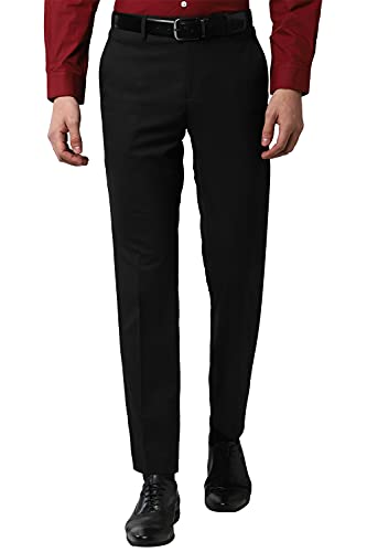 Image of Peter England Men Grey Solid Trousers