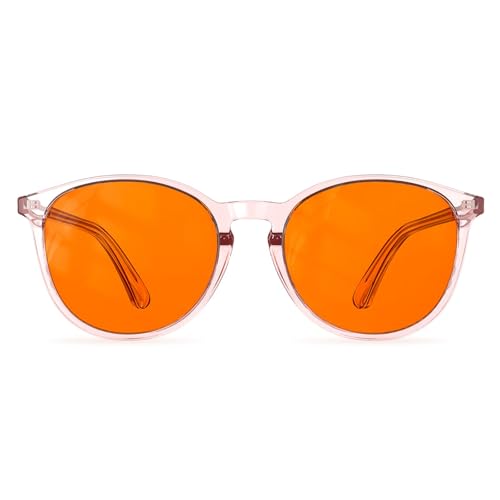 Bloomoak 99% Orange Blue Light Blocking Glasses,Retro Trendy Round Style,Relieve Eye Fatigue,Improve Sleep For Screens/Games