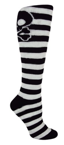MOXY Socks Skater Skull Knee-High Striped Deadlift Socks