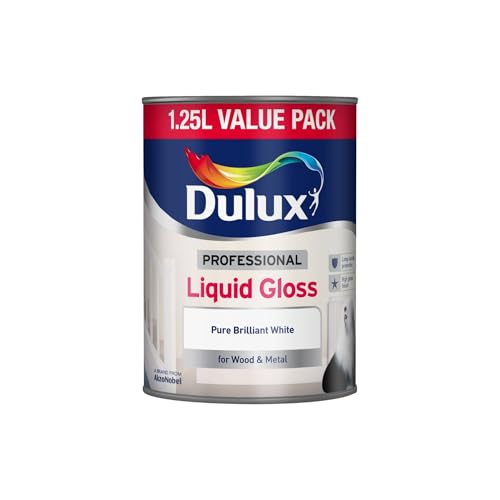 Dulux Professional Liquid Gloss Smooth Finish Durable Easy Application Quick Drying Ideal for Interior Exterior Surfaces Metal Wood & Doors Pure Brilliant White 1.25L