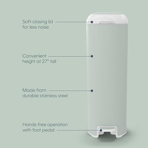 Image of Diaper Genie Platinum Pail (Sage Green) is Made in Durable Stainless Steel and Includes 1 Easy Roll Refill with 18 Bags That can Last up to 5 Months.