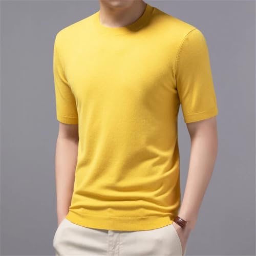 Men Spring Ummer Knitting Sweater Round Neck Short Sleeve Soft Loose Solid Pullover Tops2