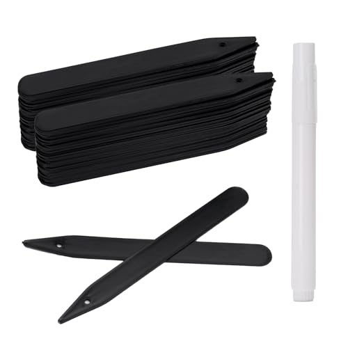 KINGLAKE Plastic Plant Labels and Pen for Outdoor Plants, 100Pcs 6" Plant Markers & Labels Black Plant Name Tags Garden Labels for Potted Plant Seed Seedling Herb Vegetables Flower, 15.3x1.5CM