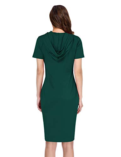Clearlove Women Casual Pocket Knee Length Hooded Short Sleeve Dress (Xl,Dgreen #TOP3