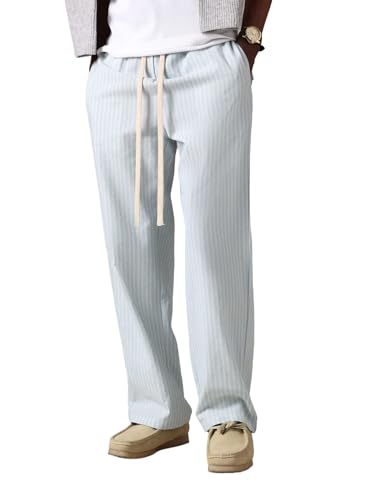 ZAFUL Mens Wide Leg Casual Pants Drawstring Color Block Striped Relaxed Fit Skater Trousers with Pockets