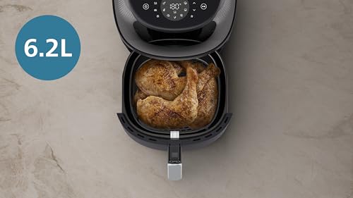 Philips Airfryer 3000 Series 6.2L, Cooking Window, 16-in-1 Airfryer, RapidAir Plus Technology, Fat Removal, HomeID Recipe App, Easy to Clean (NA332/09), Black Body/Copper Handle
