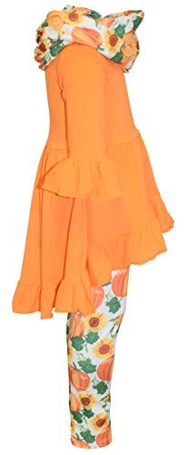 Image of Unique Baby Girls Kids Toddler 3pc Outfit Set Long Sleeve Cotton Blend Tunic Top Leggings and Scarf