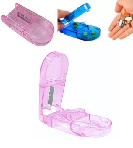 Cortador de Comprimidos Com Lâmina e Reservatório (Rosa)