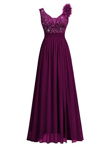 Image of Miusol Women's Vintage V-Neck Sequined Split Formal Evening Maxi Dress