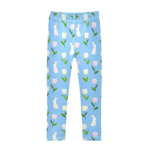 ALAZA Girls' Leggings Children's Yoga Pants Skinny Printed Dance Tulip Rabbit Blue Comfortable 4T