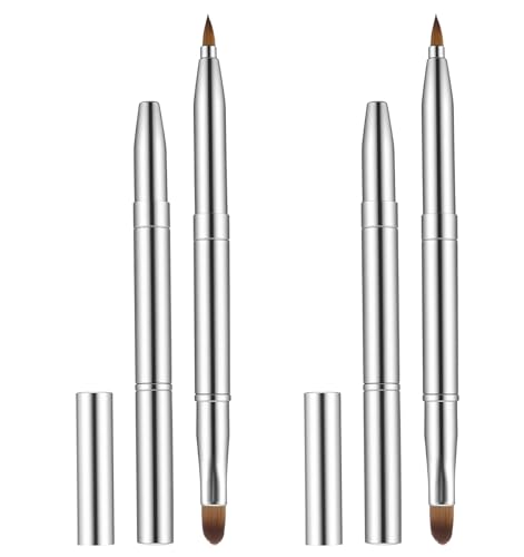 Lip Brush for Lipstick 2PCS Lip Brushes Retractable Double-Ended Metal Handle with Sharp Tip and Rounded End for Lipstick Lip Gloss and Eyeshadow Application