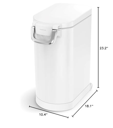 Image of simplehuman Large Pet Food Storage Container, Holds 30-35 lb / 14-16 kg of Dry Dog Food, Cat Food, or Bird Seed, Airtight Lock-Tight Lid with Magnetic Scoop, BPA-Free, White Steel