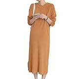 Women's Maternity Hoodie Split Dress Drawstring Button Long Sleeve Pregnancy Frock Loose Hooded Knee Length Dresses (Yellow,M)