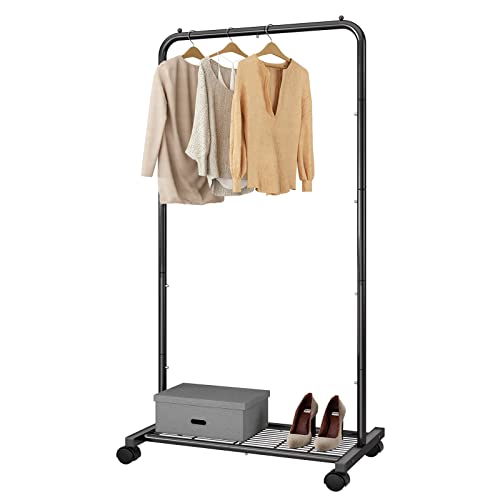 Simple Trending Clothes Clothing Rack, Rolling Garment Rack With Storage Shelves On Wheels, Black #TOP1