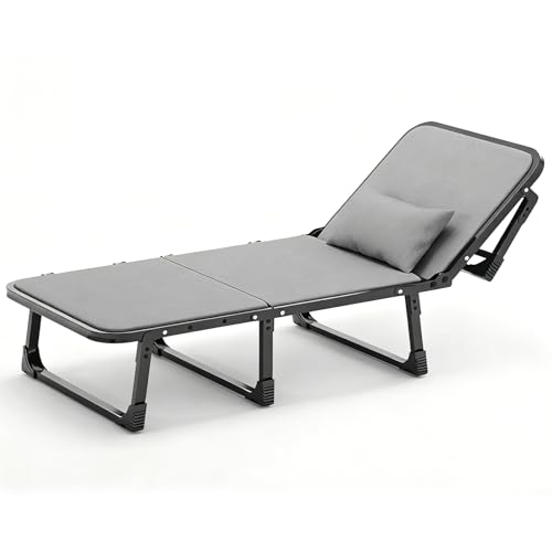 Cama Plegable Portátil, Catre de Camping con Colchón para Adultos, Capacidad Máxima de 290 Kg, Cama de Invitados Portátil con Almohada, Catre Ajustable de 6 Posiciones para Oficina